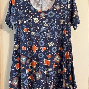 LuLaRoe Navy Geometric Short Sleeve Top